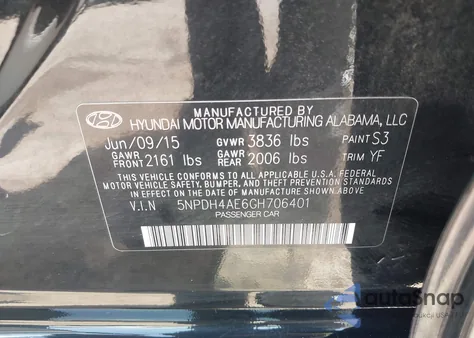 2016 Hyundai Elantra Se из США, поврежденный, VIN 5NPDH4AE6GH706401